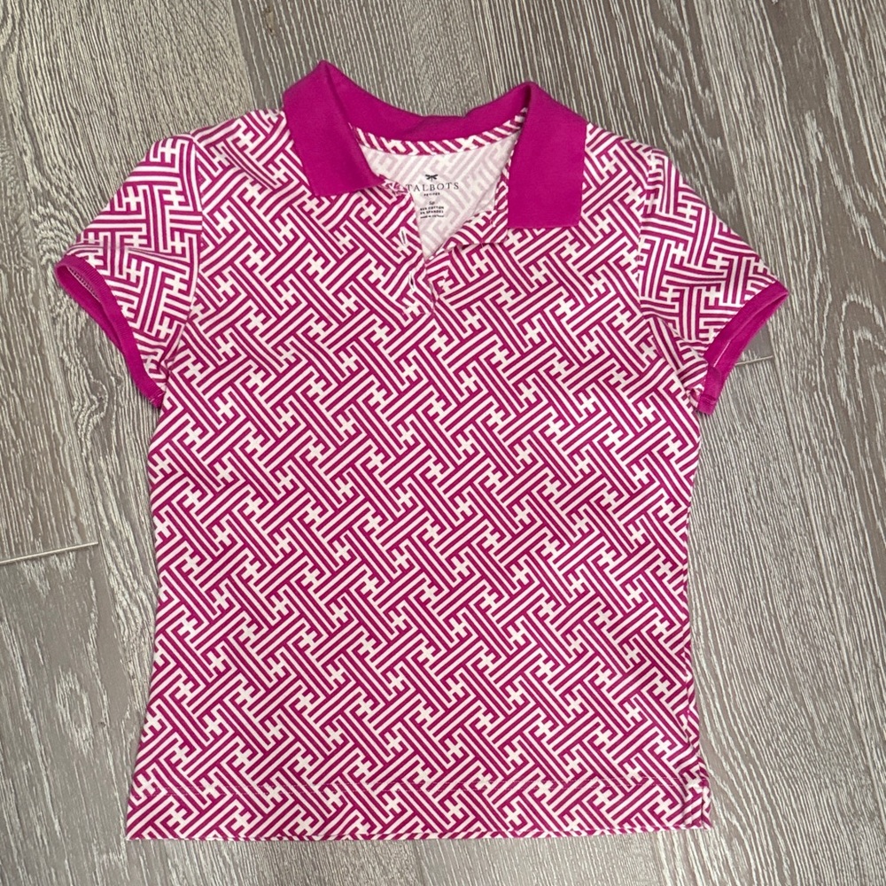 Talbots Kids Polo Shirt in Pink and White Geometric Pattern